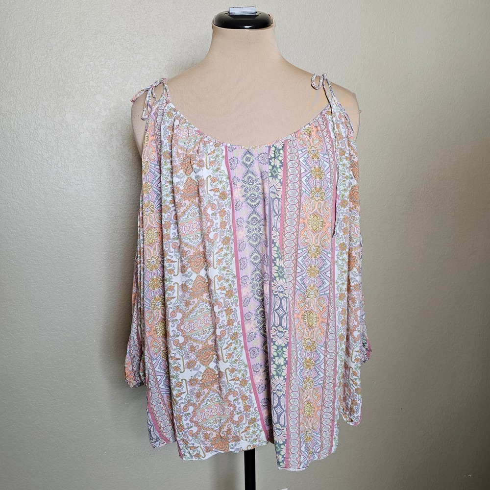 Victoria's Secret Off‎ Shoulder Tie Strap Boho Paisley Print Blouse Top Large